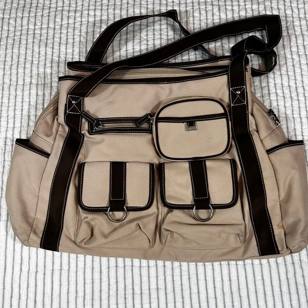 Carters Deluxe Tan Diaper Bag Canvas Includes Pad 16.5